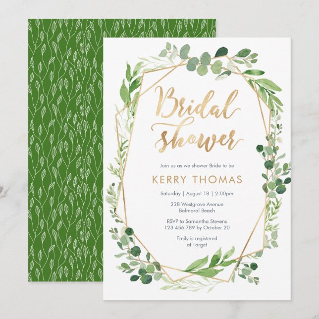 Green gold terrarium Bridal Shower Invitation (Front/Back)