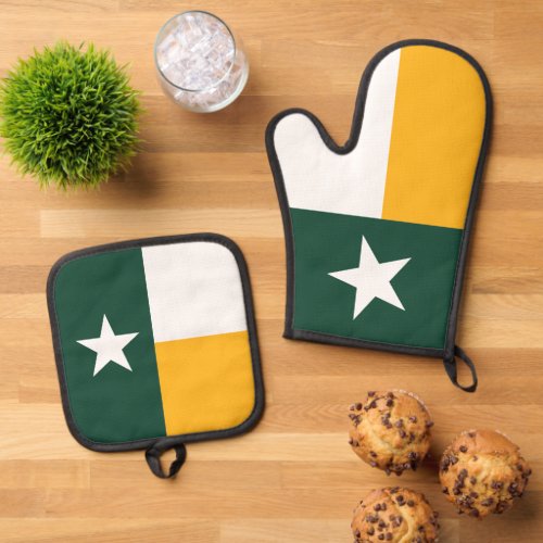 Green  Gold Texas State Flag Oven Mitt  Pot Holder Set