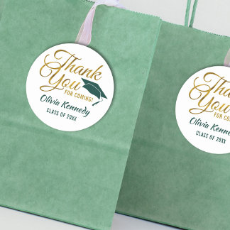Green & Gold Thank You For Coming Graduation Party Classic Round Sticker