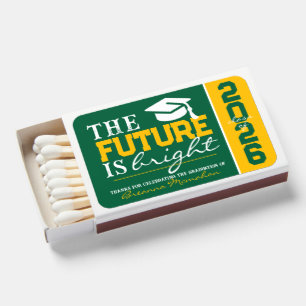 Green & Gold The Future is Bright Graduation Favor Matchboxes