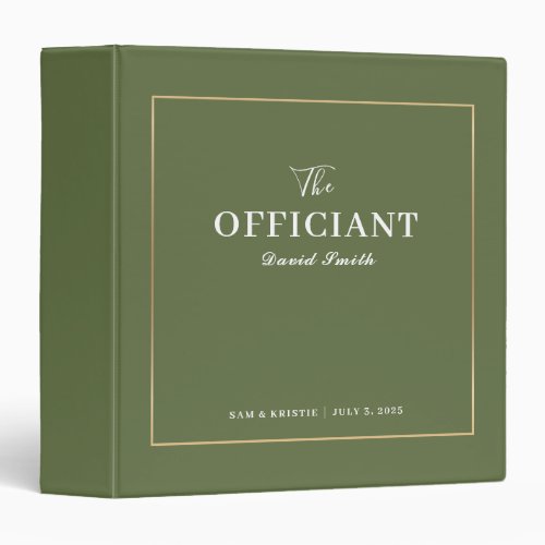 Green Gold The Officiant Personalized Wedding 3 Ring Binder