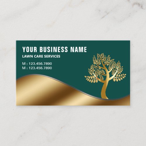 Green Gold Tree Gardening Landscaping Lawn Care Business Card