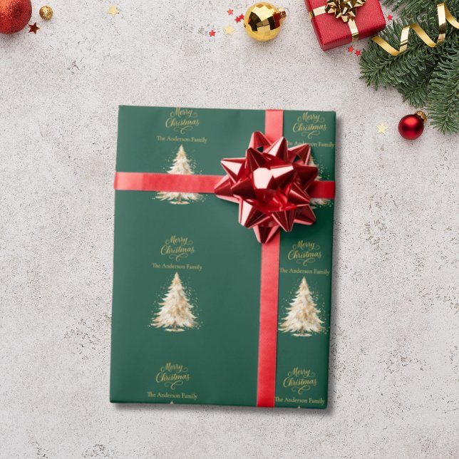 Green gold tree snow Christmas Wrapping Paper (Creator Uploaded)