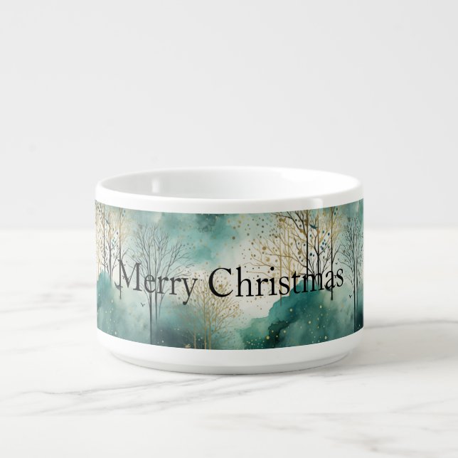 Green Gold Trees Christmas Bowl (Center)