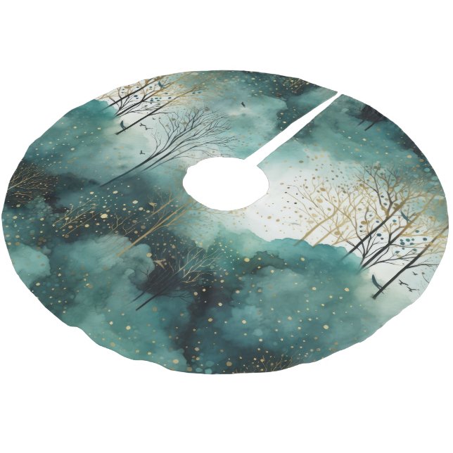 Green Gold Trees Christmas Brushed Polyester Tree Skirt (Angled)