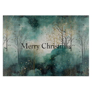 Green Gold Trees Christmas Cutting Board