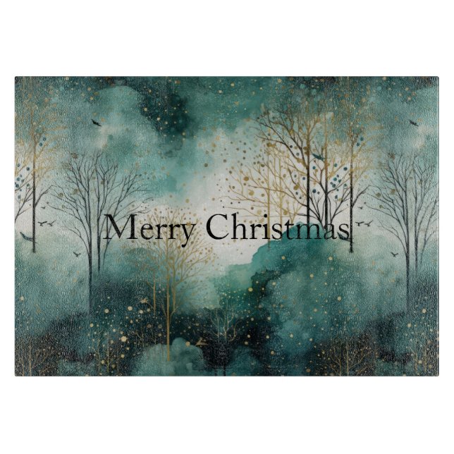 Green Gold Trees Christmas Cutting Board (Front)