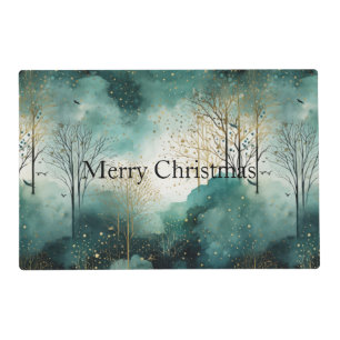 Green Gold Trees Christmas Placemat