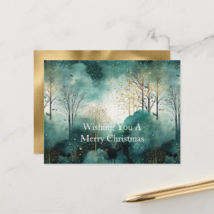 Green Gold Trees Christmas Postcard