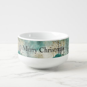 Green Gold Trees Christmas Soup Mug