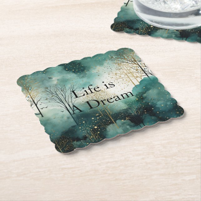 Green Gold Trees Paper Coaster (Angled)