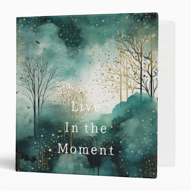 Green Gold Trees with Birds Christmas 3 Ring Binder (Front/Inside)