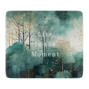 Green Gold Trees with Birds Christmas Cutting Board