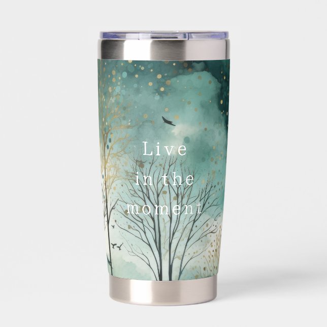 Green Gold Trees with Birds Christmas Insulated Tumbler (Front)