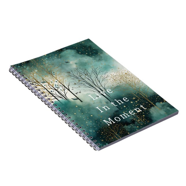 Green Gold Trees with Birds Christmas Notebook (Right Side)