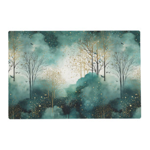 Green Gold Trees with Birds Christmas Placemat