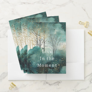 Green Gold Trees with Birds Christmas Pocket Folder