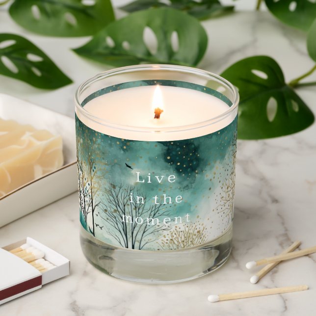 Green Gold Trees with Birds Christmas Scented Candle (Lit)