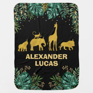 Green Gold Tropical Jungle Animal Baby Boy Nursery Blanket