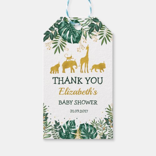 Green Gold Tropical Jungle Animals Baby Shower Gift Tags