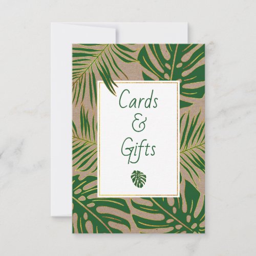 Green gold tropical leaves cards and gifts sign