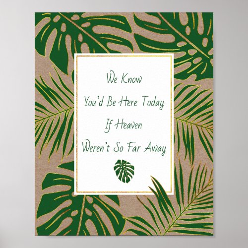 Green gold tropical leaves wedding sign