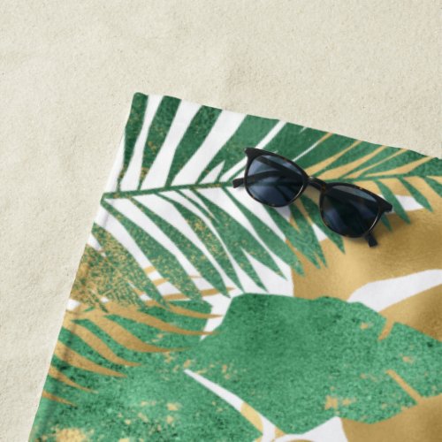 Green  Gold Tropical Plant Big Leaves  Beach Towel