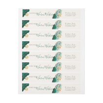 Green &amp; Gold Tropical Warm Wishes Holiday Wrap Around Label