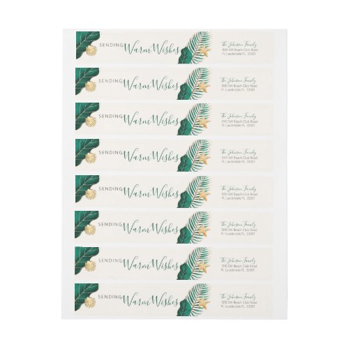 Green  Gold Tropical Warm Wishes Holiday Wrap Around Label