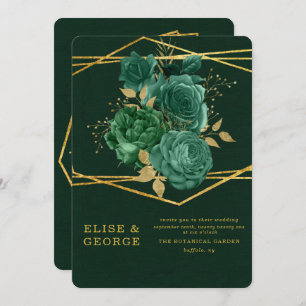Green & Gold Unique Geometric Floral Wedding Invitation