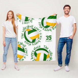 green gold volleyball court happy place typography fleece blanket
