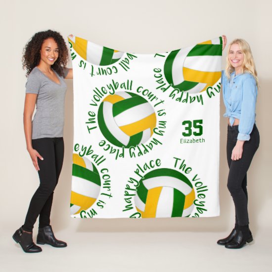 green gold volleyball court happy place typography fleece blanket
