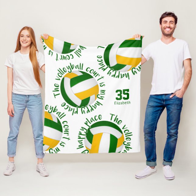 green gold volleyball court happy place typography fleece blanket (In Situ)