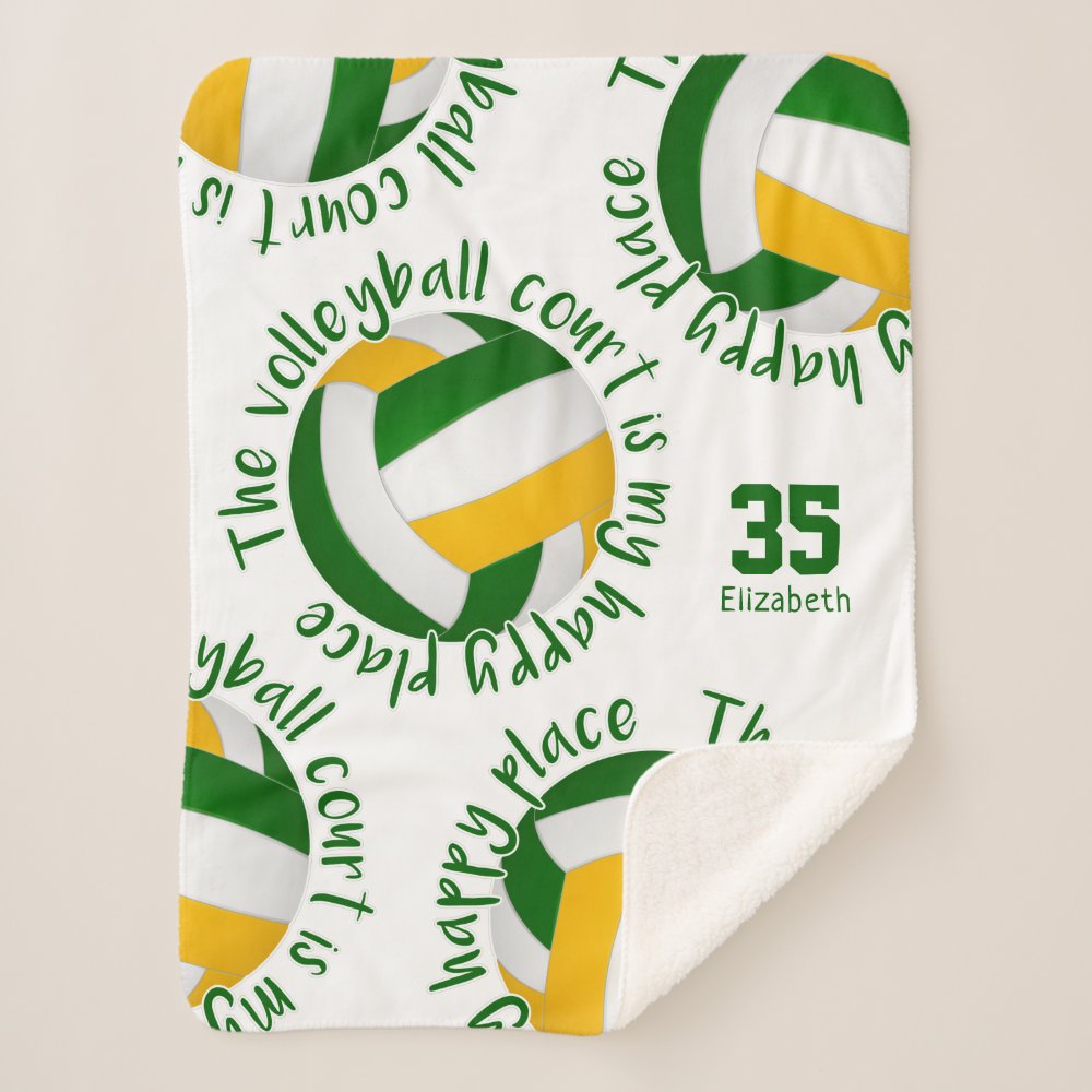 green gold volleyball court happy place typography sherpa blanket