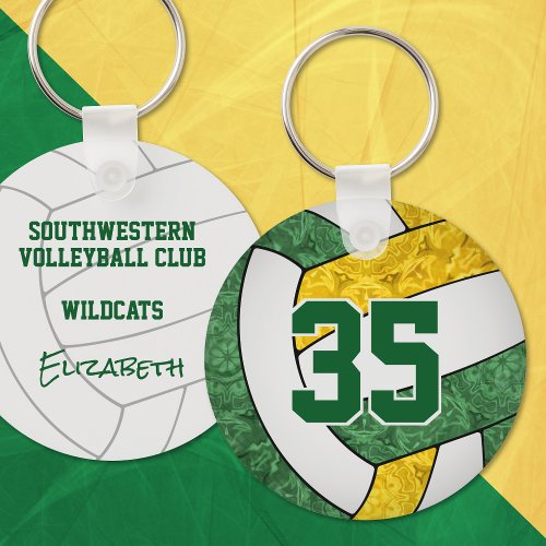 green gold volleyball keychain w school team name