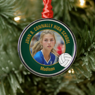 Green Gold Volleyball Player Photo Christmas Metal Ornament