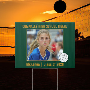 Green Gold Volleyball Player Photo Yard Sign