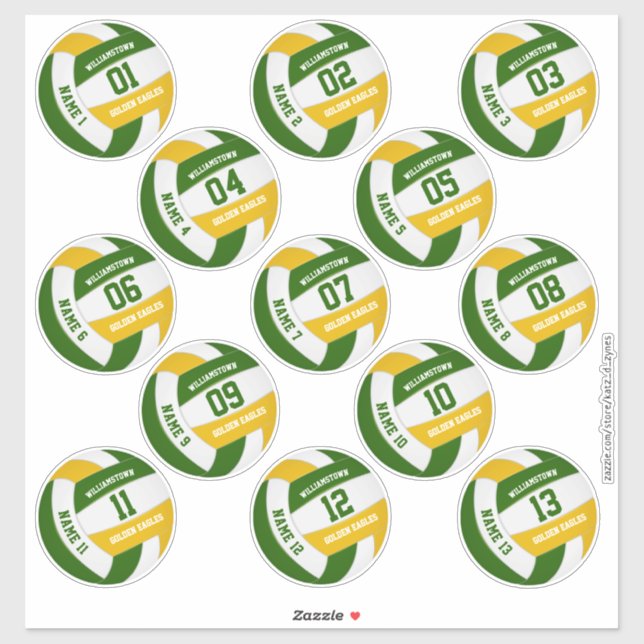 green gold volleyball team colors players names sticker (Sheet)