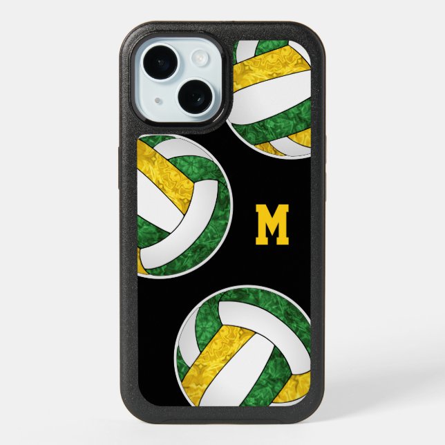 green gold volleyballs girly monogrammed iPhone 15 case (Back)
