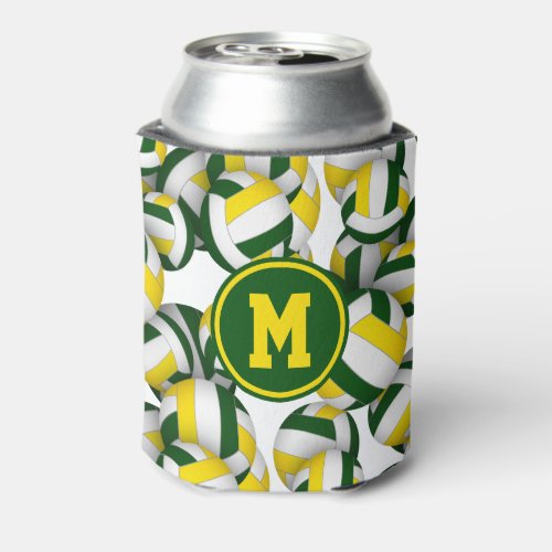 Green gold volleyballs pattern w player monogram can cooler