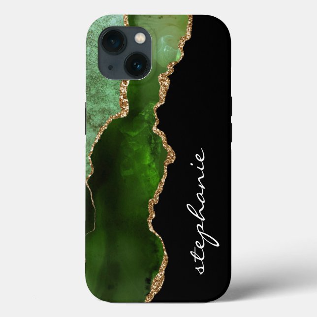 Green Gold Watercolor Agate Personalized Case-Mate iPhone Case (Back)