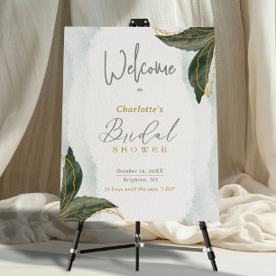 Green & Gold Watercolor Bridal Shower Welcome Sign