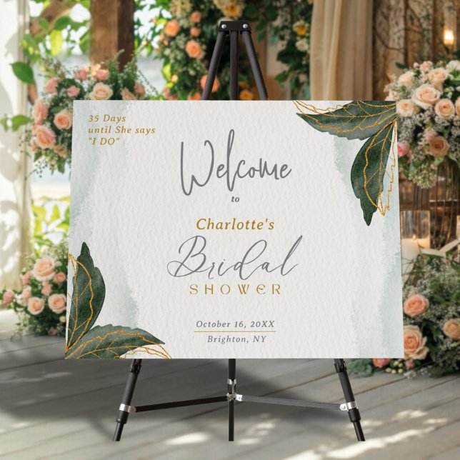 Green & Gold Watercolor Bridal Shower Welcome Sign (Creator Uploaded)