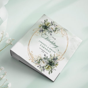Green Gold Watercolor Eucalyptus Wedding Memory 3 Ring Binder