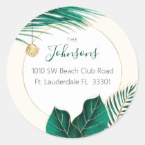 Green &amp; Gold Watercolor Greenery Tropical Holiday Classic Round Sticker