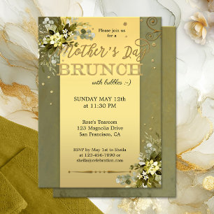 Green Gold Watercolor Mothers Day Brunch Invitation