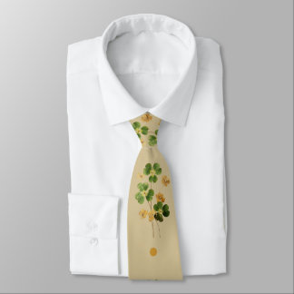 Green Gold Watercolor Shamrock Neck Tie