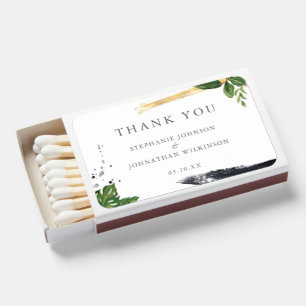Green & Gold Watercolor Tropical Wedding Matchboxes