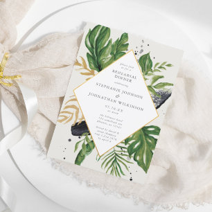 Green & Gold Watercolor Tropical Wedding Rehearsal Invitation