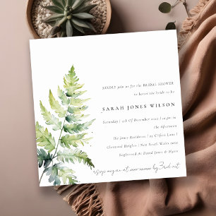 GREEN GOLD WATERCOLOUR FERN FOLIAGE BRIDAL SHOWER INVITATION